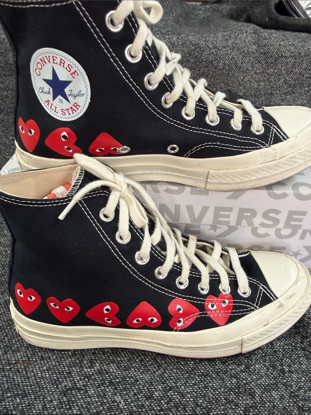 Converse Black High Top Sneakers with Red Heart Motif